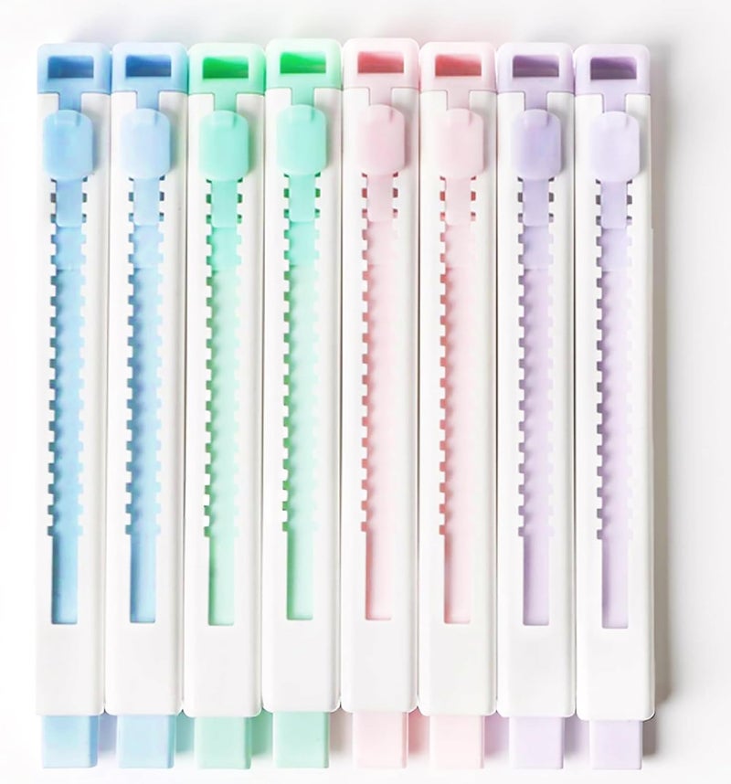 Smilo 8-Pack Retractable Mechanical Pencil Erasers - Push-Pull Sliding Eraser Pens for Drawing, School & Art, No Mess TPE Erasers for Artists (4 Colors) - Image 1